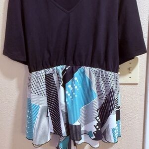 SHEIN Black and Blue Patterned Blouse